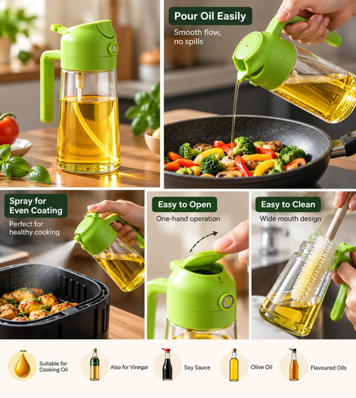 2-in-1 Plastic Oil Dispenser & Sprayer Bottle (500ml)