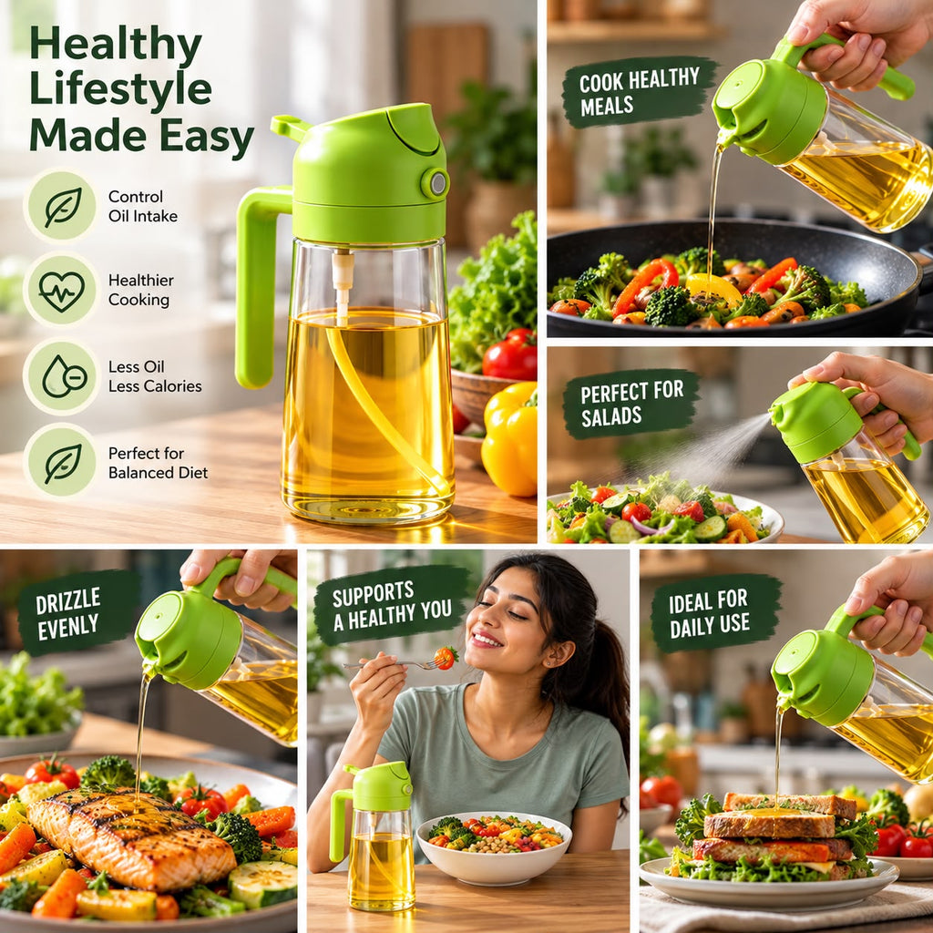 2-in-1 Plastic Oil Dispenser & Sprayer Bottle (500ml)